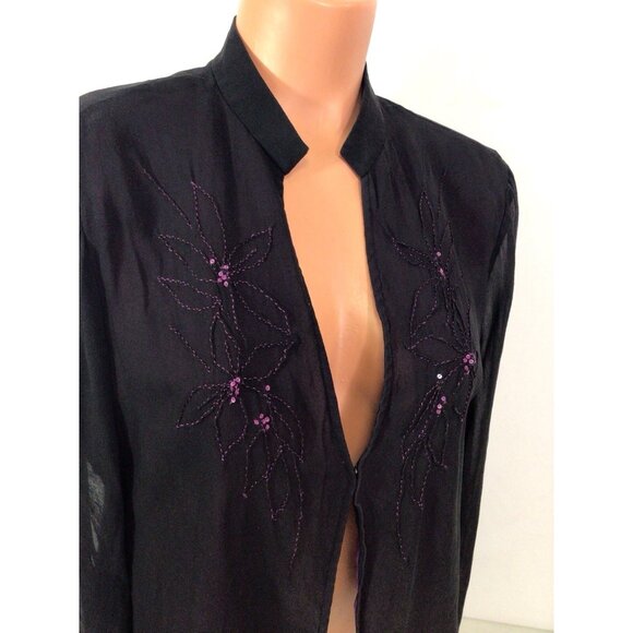 Laura Ashley Silk Blouse Floral Embroidered Womens 10 - Picture 2 of 10